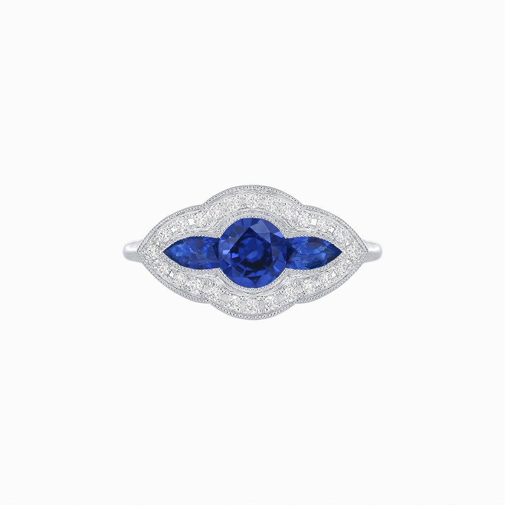 Art Deco Inspired Horisontal Three Stone Ring - Shahin Jewelry