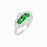 Load image into Gallery viewer, Art Deco Inspired Horisontal Three Stone Ring with Diamond - Shahin Jewelry
