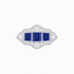 Load image into Gallery viewer, Art Deco Inspired Horisontal Three Stone Ring with Diamond - Shahin Jewelry
