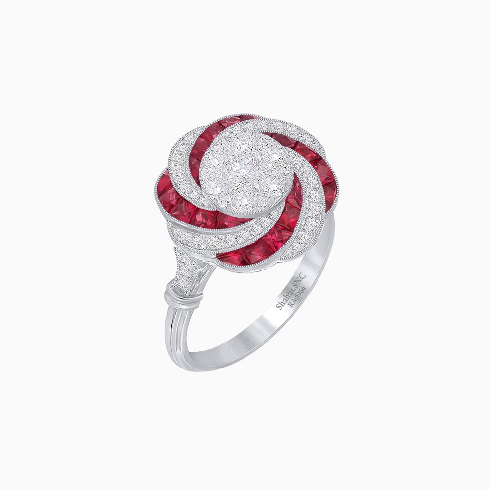 Art Deco - inspired illusion Engagement Ring Swirl Design - Shahin Jewelry