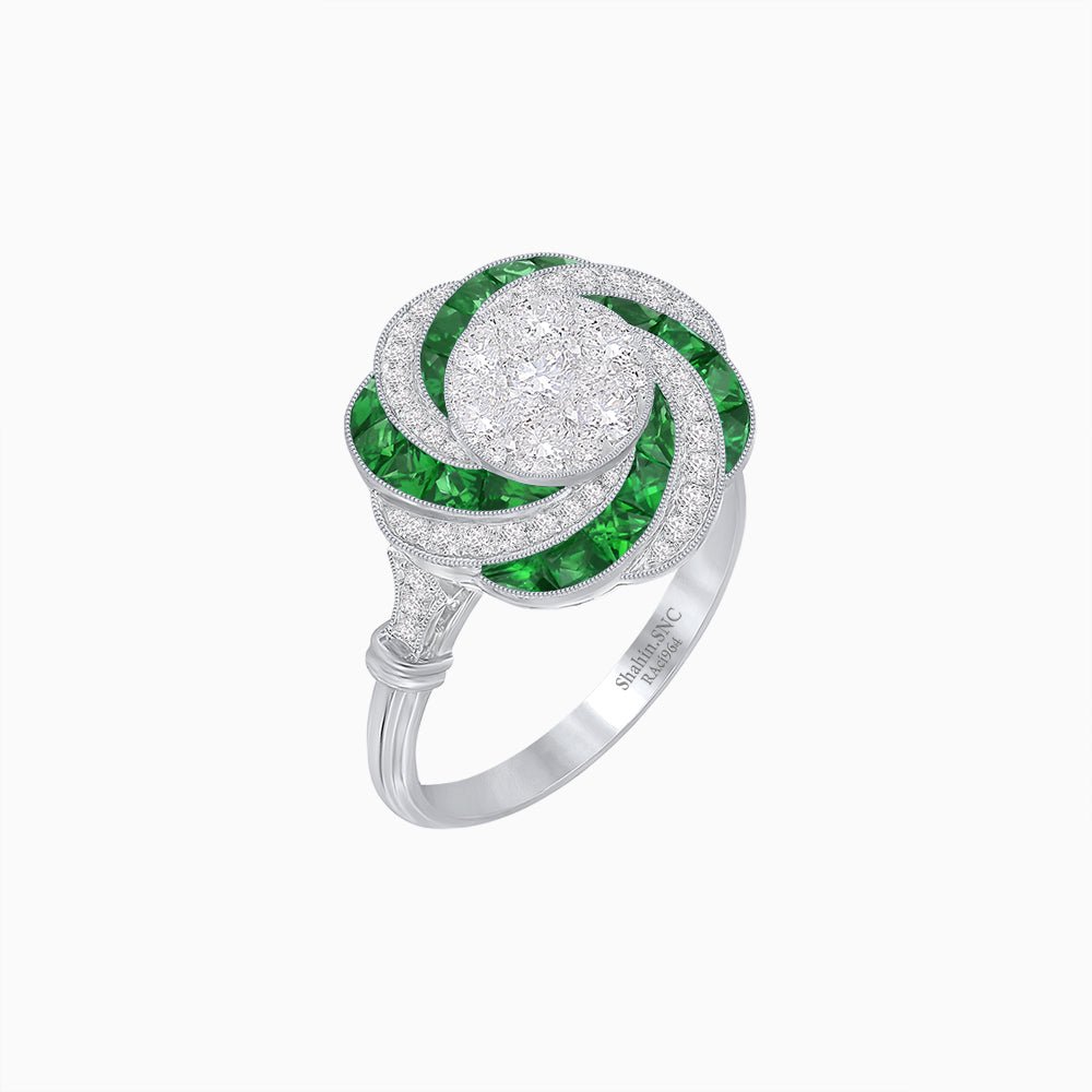 Art Deco - inspired illusion Engagement Ring Swirl Design - Shahin Jewelry