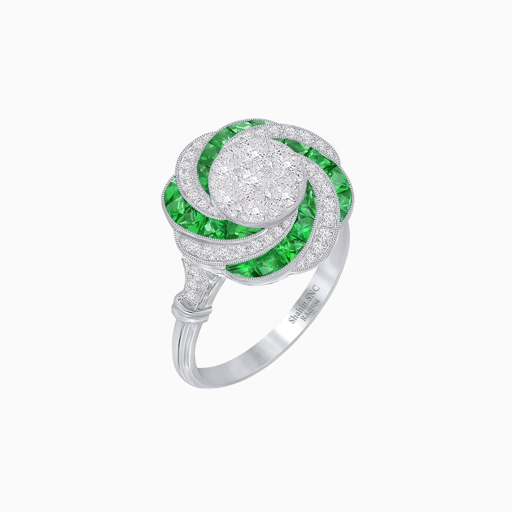 Art Deco - inspired illusion Engagement Ring Swirl Design - Shahin Jewelry