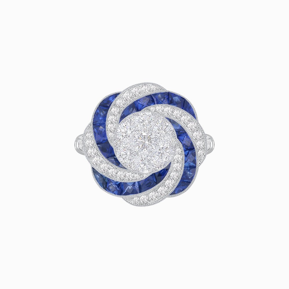 Art Deco - inspired illusion Engagement Ring Swirl Design - Shahin Jewelry