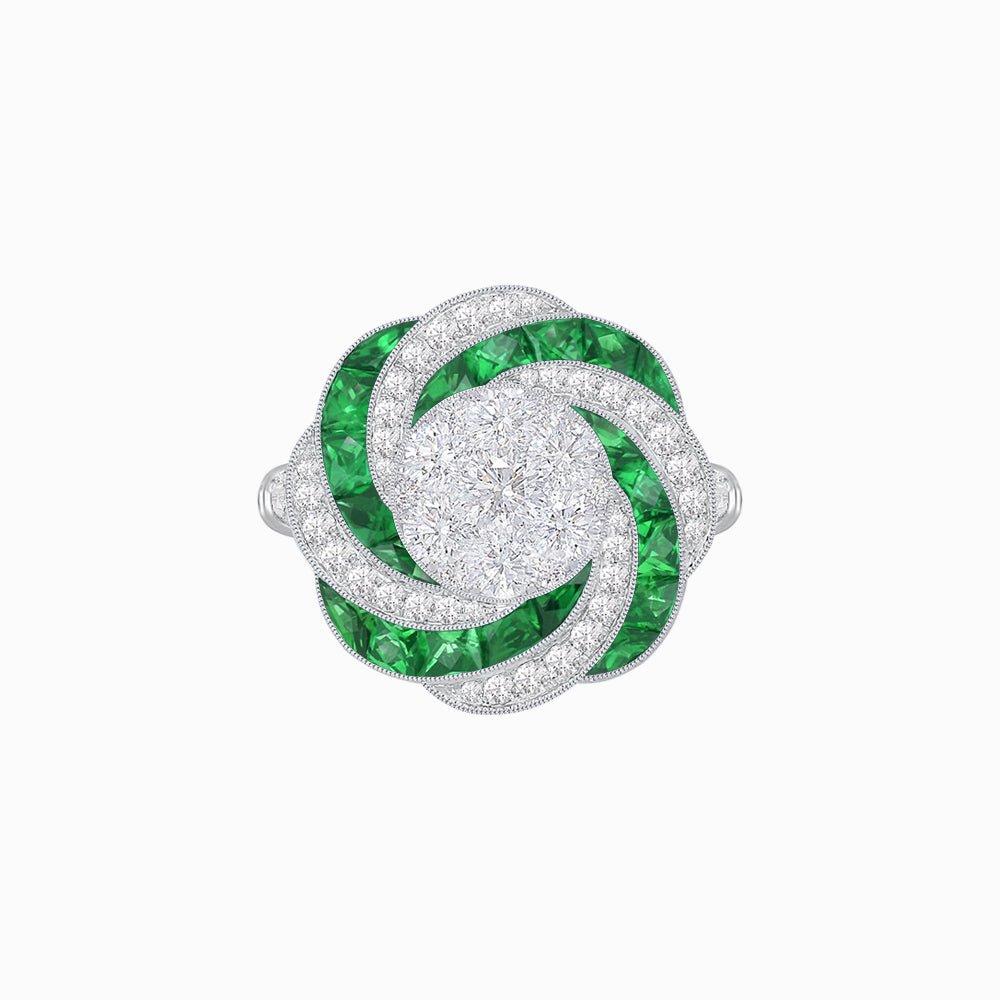 Art Deco - inspired illusion Engagement Ring Swirl Design - Shahin Jewelry