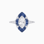 Load image into Gallery viewer, Art Deco Inspired Marquise Cut Calibré Gemstone Halo Ring - Shahin Jewelry