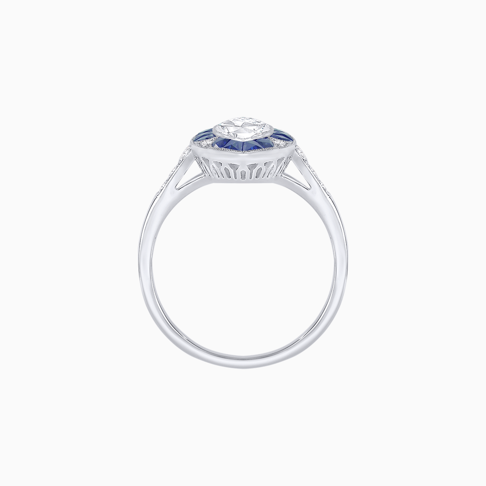Art Deco Inspired Marquise Cut Calibré Gemstone Halo Ring - Shahin Jewelry