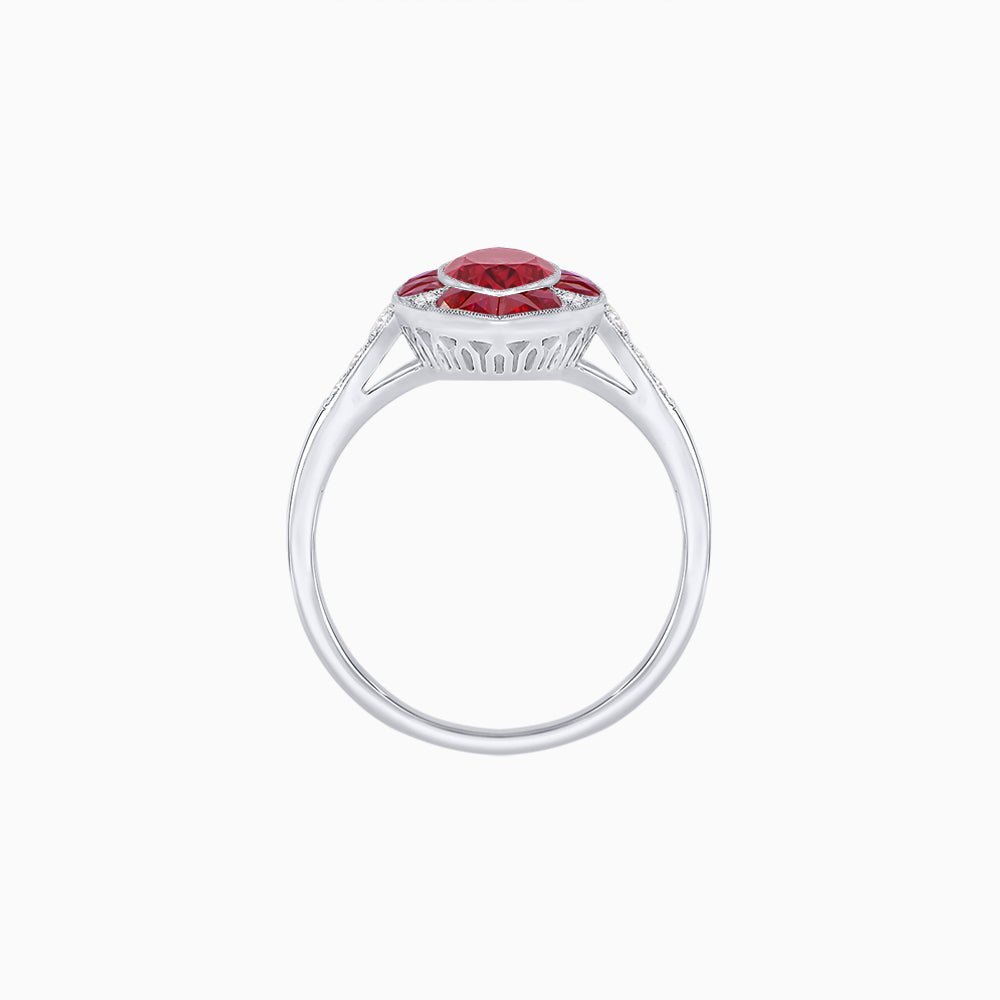 Art Deco Inspired Marquise Cut Calibré Gemstone Halo Ring - Shahin Jewelry