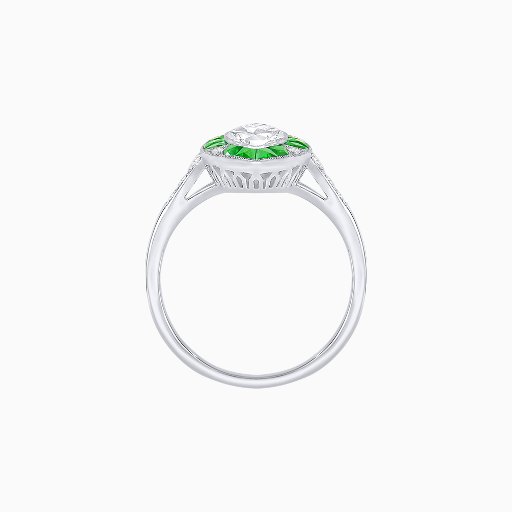 Art Deco Inspired Marquise Cut Calibré Gemstone Halo Ring - Shahin Jewelry