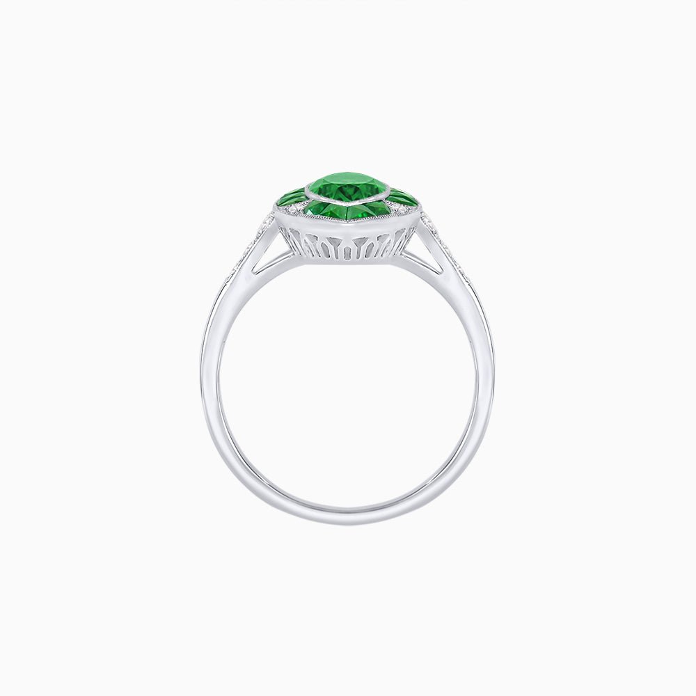 Art Deco Inspired Marquise Cut Calibré Gemstone Halo Ring - Shahin Jewelry
