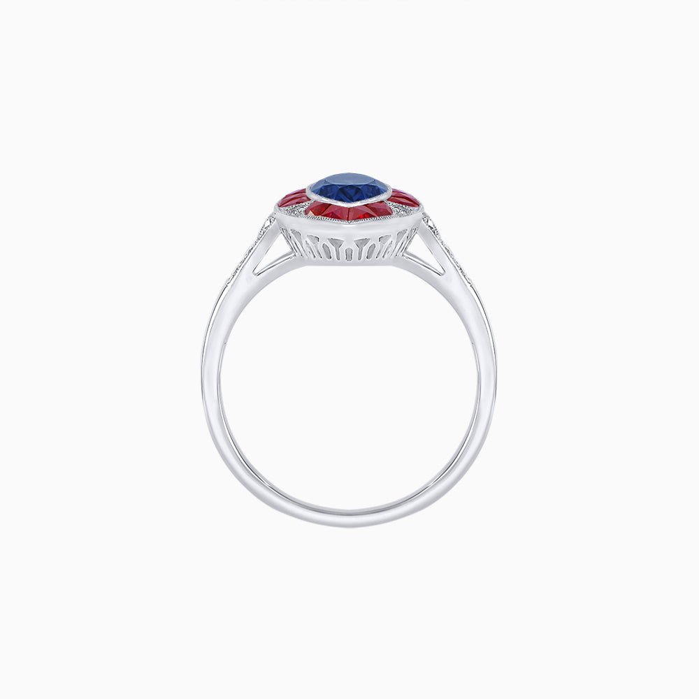 Art Deco Inspired Marquise Cut Calibré Gemstone Halo Ring - Shahin Jewelry