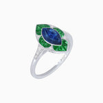 Load image into Gallery viewer, Art Deco Inspired Marquise Cut Calibré Gemstone Halo Ring - Shahin Jewelry