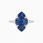 Load image into Gallery viewer, Art Deco Inspired Marquise Cut Calibré Gemstone Halo Ring - Shahin Jewelry