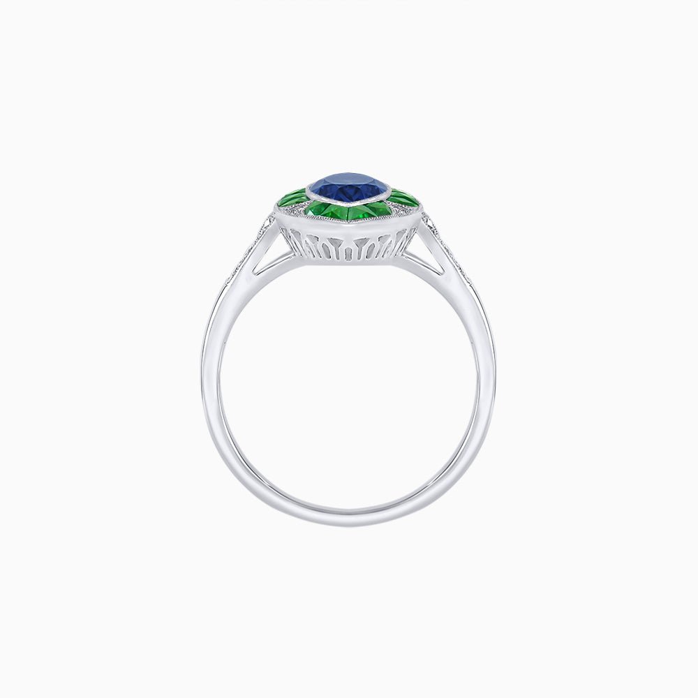 Art Deco Inspired Marquise Cut Calibré Gemstone Halo Ring - Shahin Jewelry