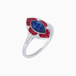 Load image into Gallery viewer, Art Deco Inspired Marquise Cut Calibré Gemstone Halo Ring - Shahin Jewelry
