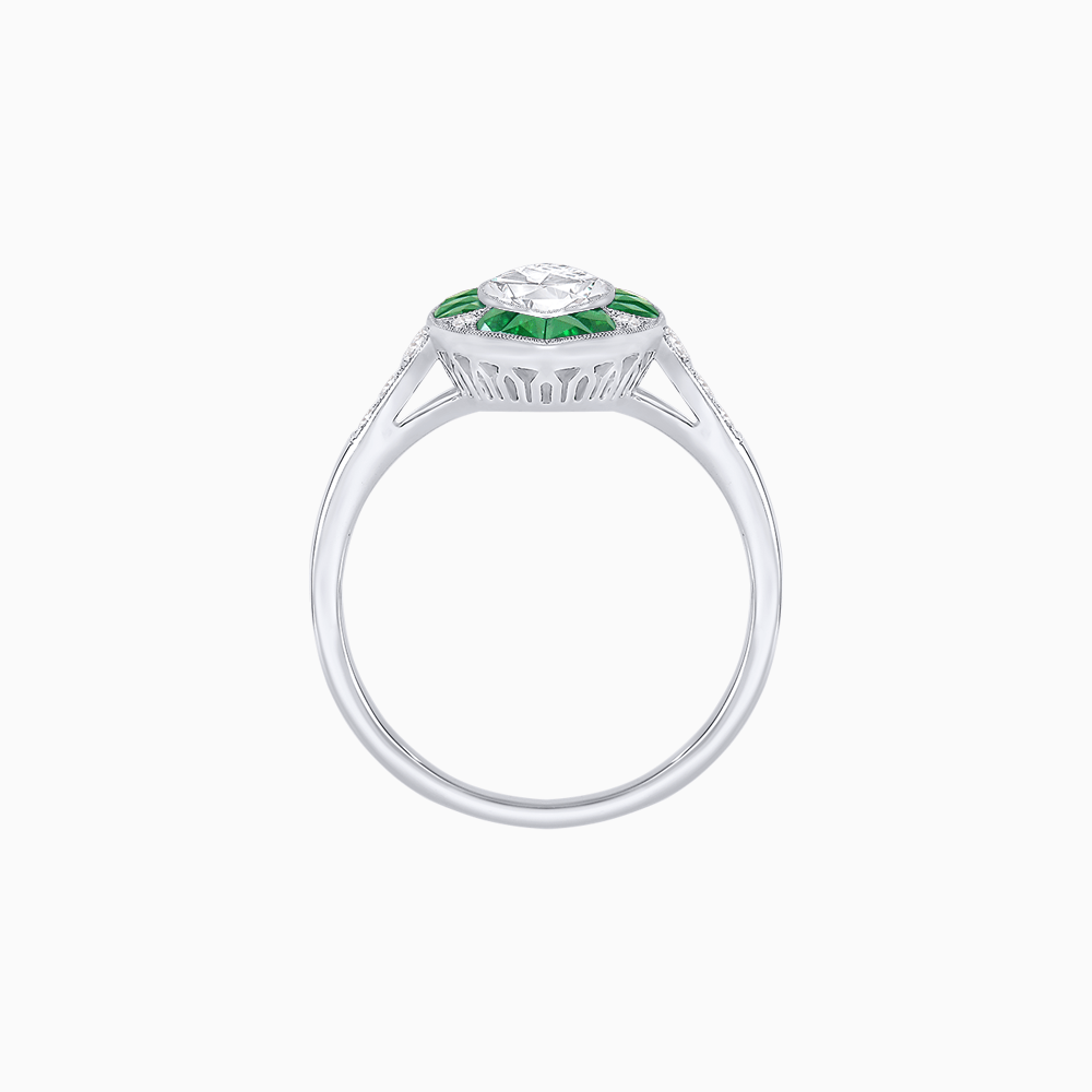 Art Deco Inspired Marquise Cut Calibré Gemstone Halo Ring - Shahin Jewelry