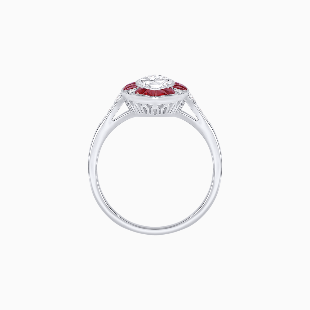 Art Deco Inspired Marquise Cut Calibré Gemstone Halo Ring - Shahin Jewelry