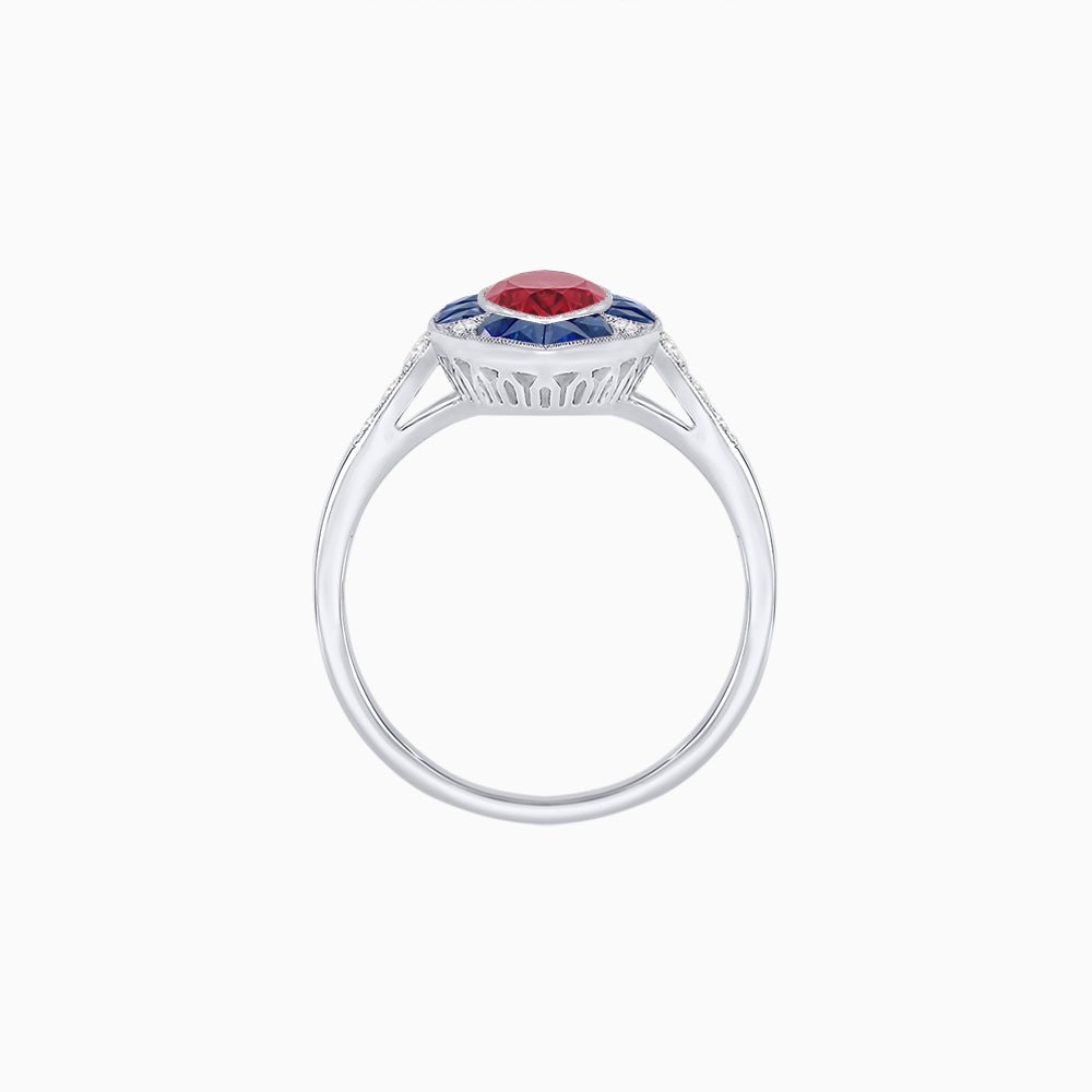Art Deco Inspired Marquise Cut Calibré Gemstone Halo Ring - Shahin Jewelry