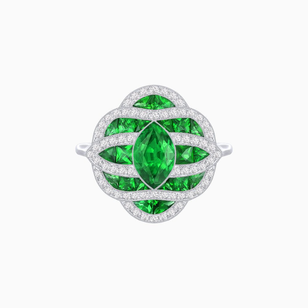 Art Deco Inspired Marquise Cut Sea Wave Design Gemstone Ring - Shahin Jewelry