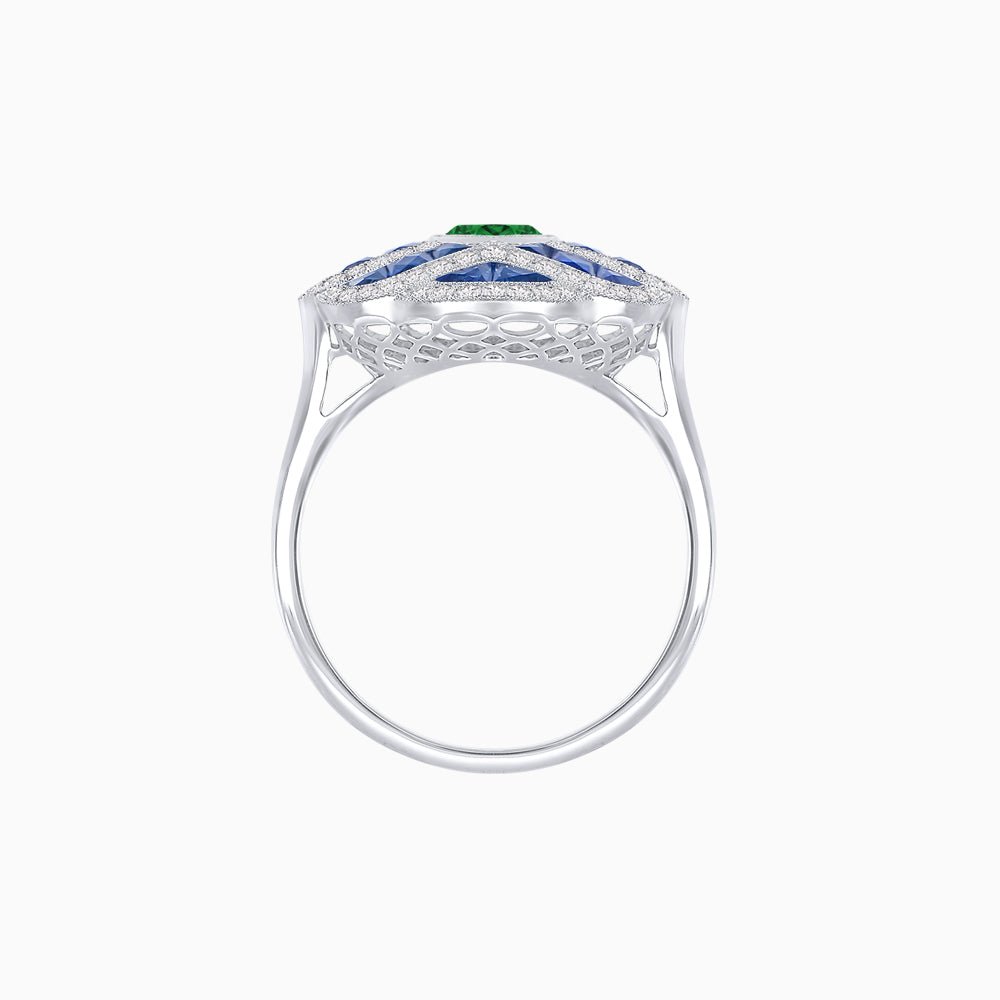 Art Deco Inspired Marquise Cut Sea Wave Design Gemstone Ring - Shahin Jewelry
