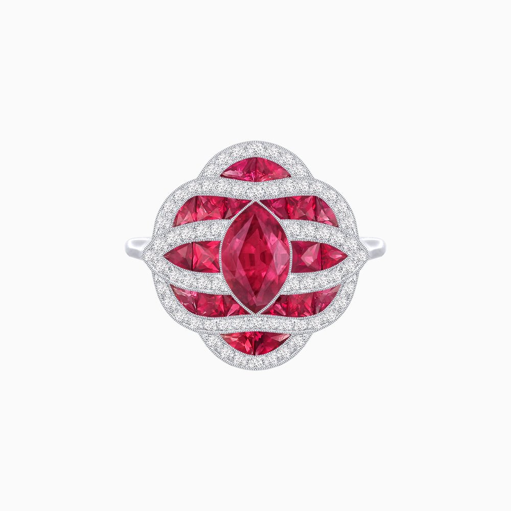 Art Deco Inspired Marquise Cut Sea Wave Design Gemstone Ring - Shahin Jewelry