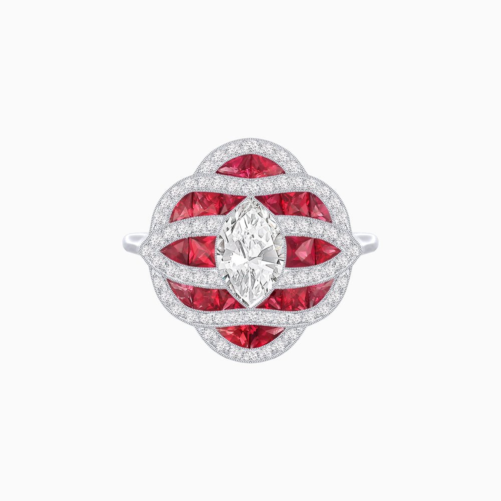 Art Deco Inspired Marquise Cut Sea Wave Design Gemstone Ring - Shahin Jewelry