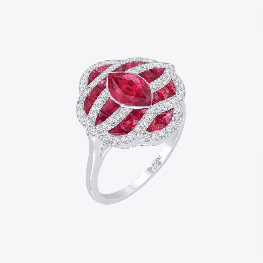 Art Deco Inspired Marquise Cut Sea Wave Design Gemstone Ring - Shahin Jewelry