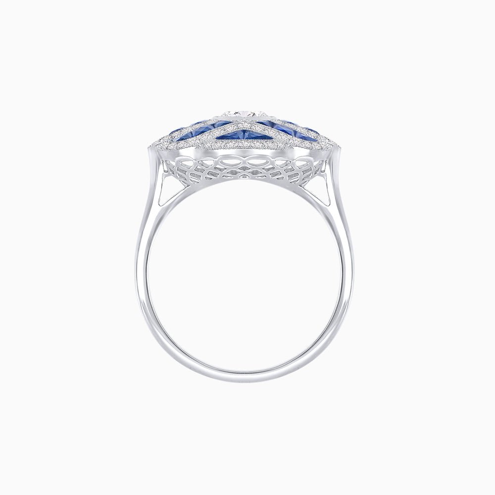 Art Deco Inspired Marquise Cut Sea Wave Design Gemstone Ring - Shahin Jewelry