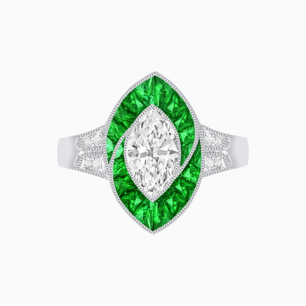 Art Deco Inspired Marquise Diamond Ring - Shahin Jewelry