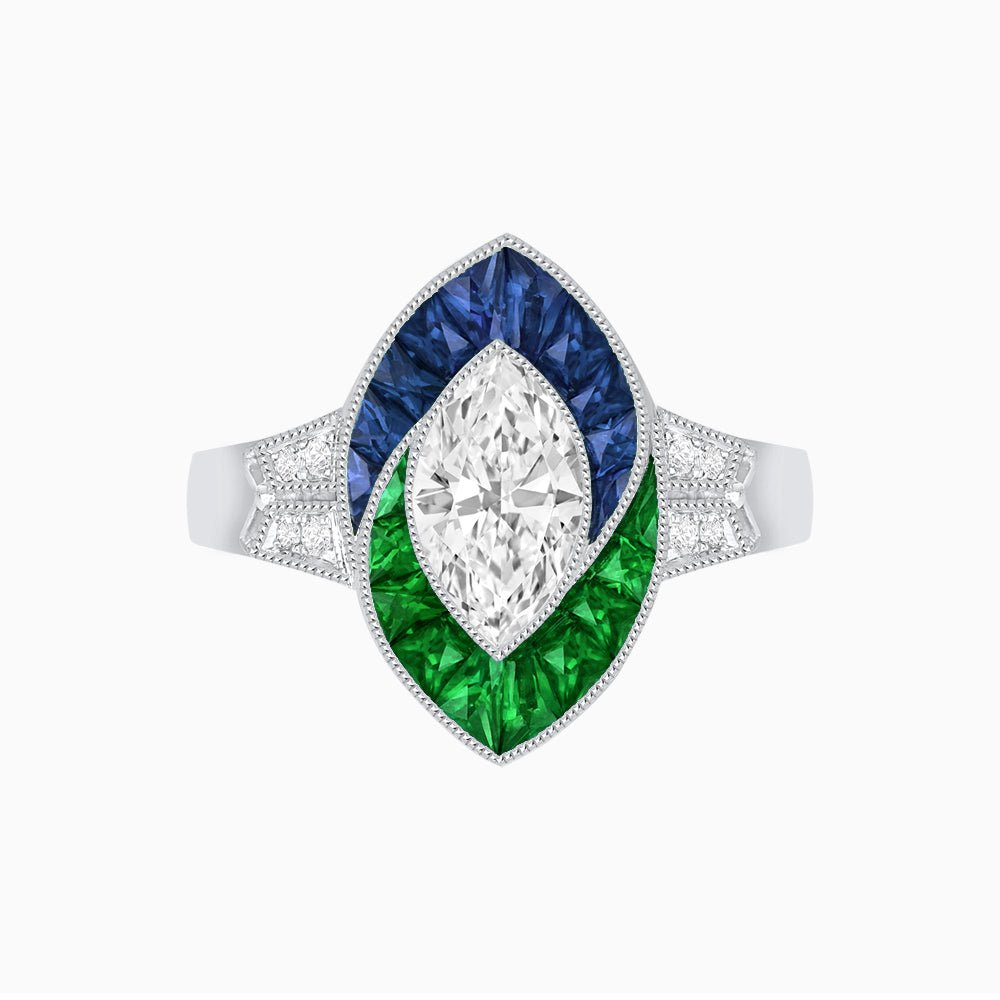 Art Deco Inspired Marquise Diamond Ring - Shahin Jewelry