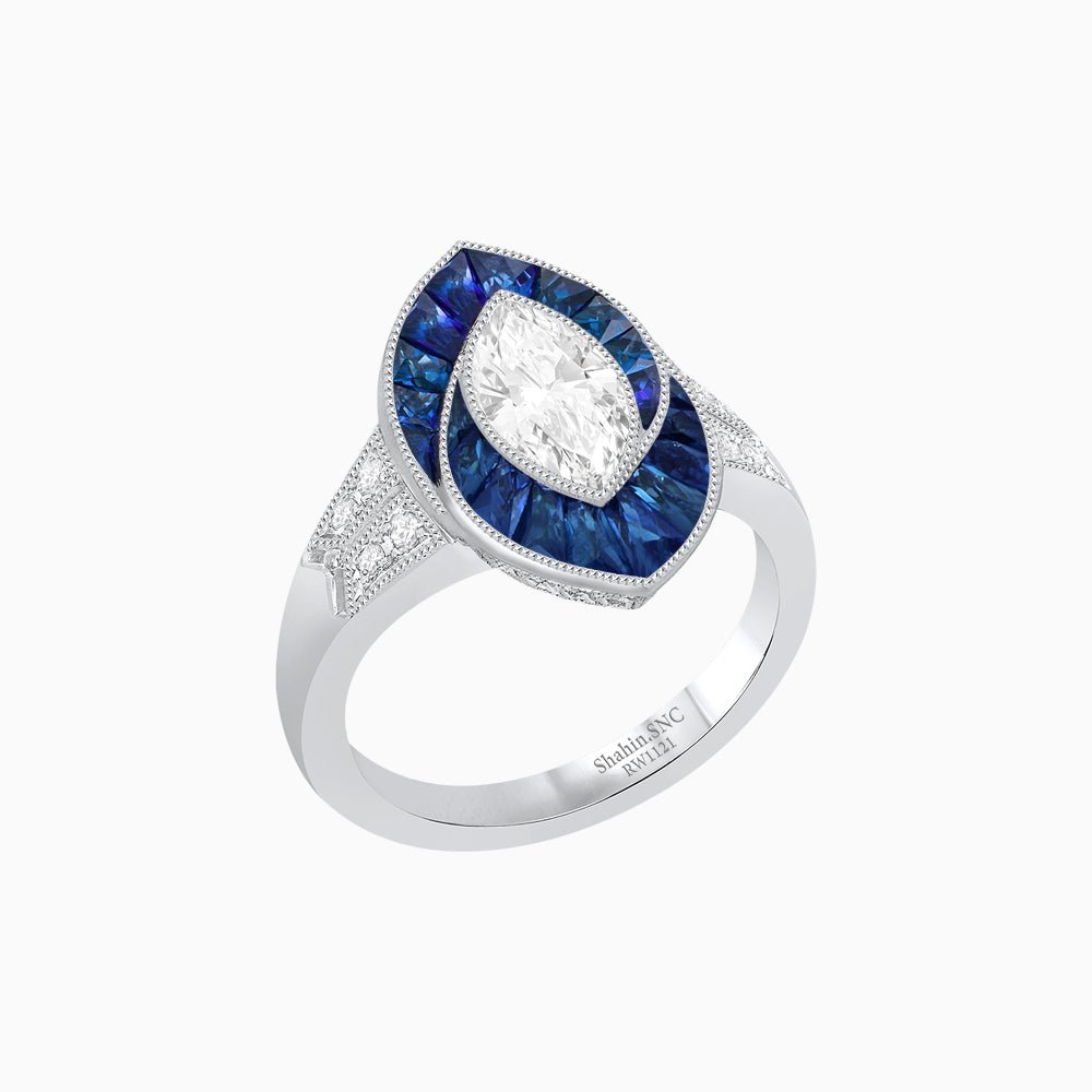 Art Deco Inspired Marquise Diamond Ring - Shahin Jewelry