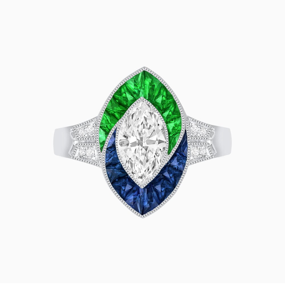 Art Deco Inspired Marquise Diamond Ring - Shahin Jewelry