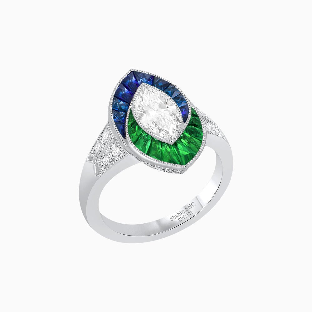 Art Deco Inspired Marquise Diamond Ring - Shahin Jewelry