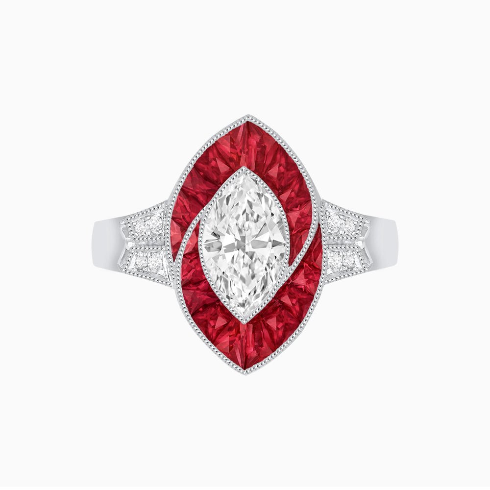 Art Deco Inspired Marquise Diamond Ring - Shahin Jewelry