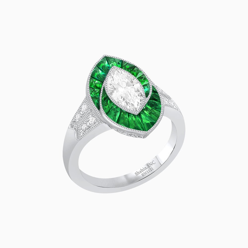 Art Deco Inspired Marquise Diamond Ring - Shahin Jewelry