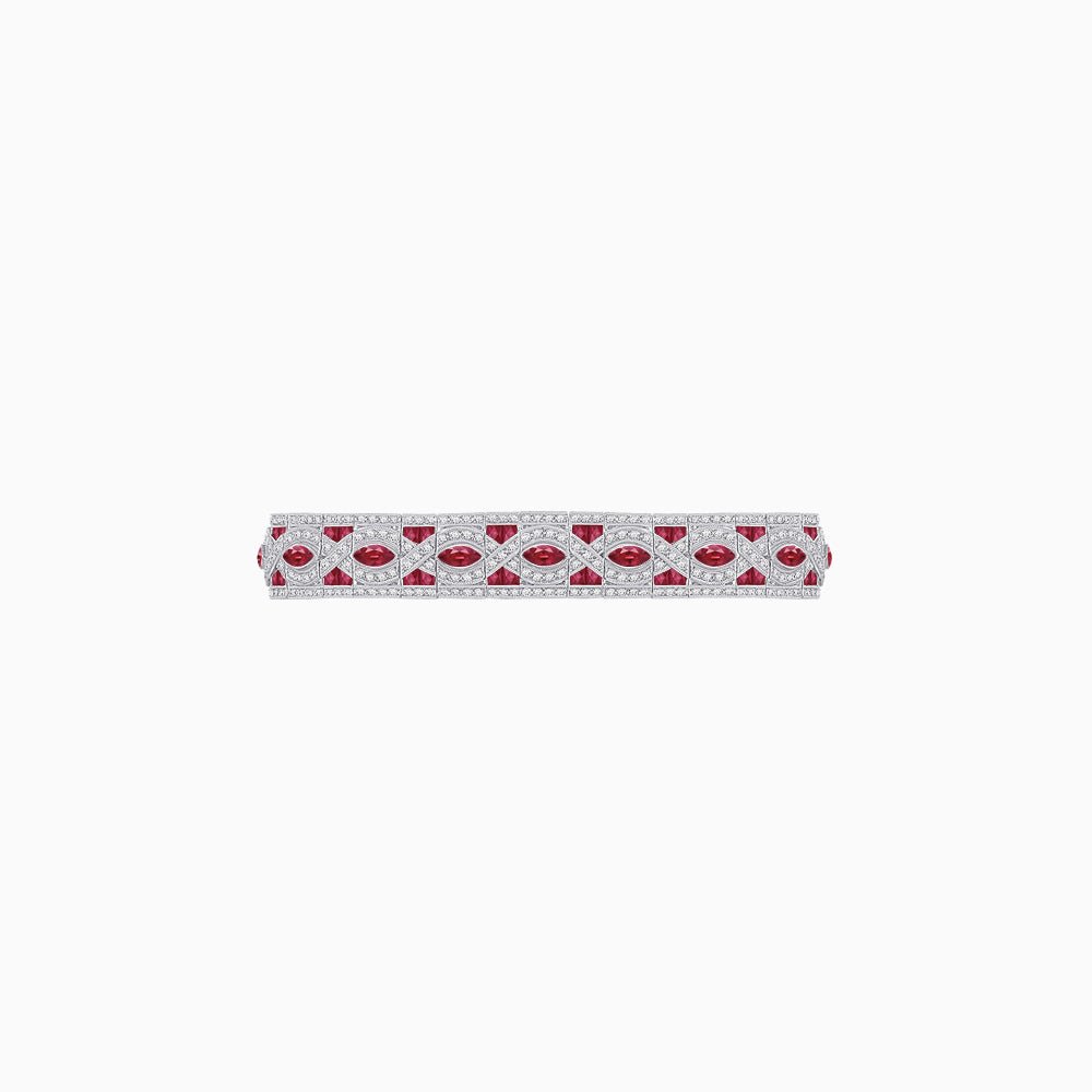 Art Deco Inspired Marquise Gemstone & Diamond Link Bracelet - Shahin Jewelry