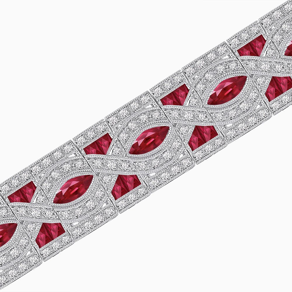 Art Deco Inspired Marquise Gemstone & Diamond Link Bracelet - Shahin Jewelry