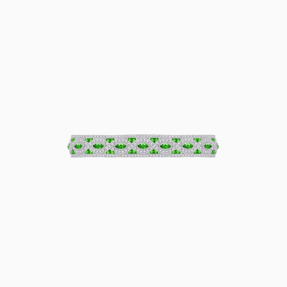 Art Deco Inspired Marquise Gemstone & Diamond Link Bracelet - Shahin Jewelry