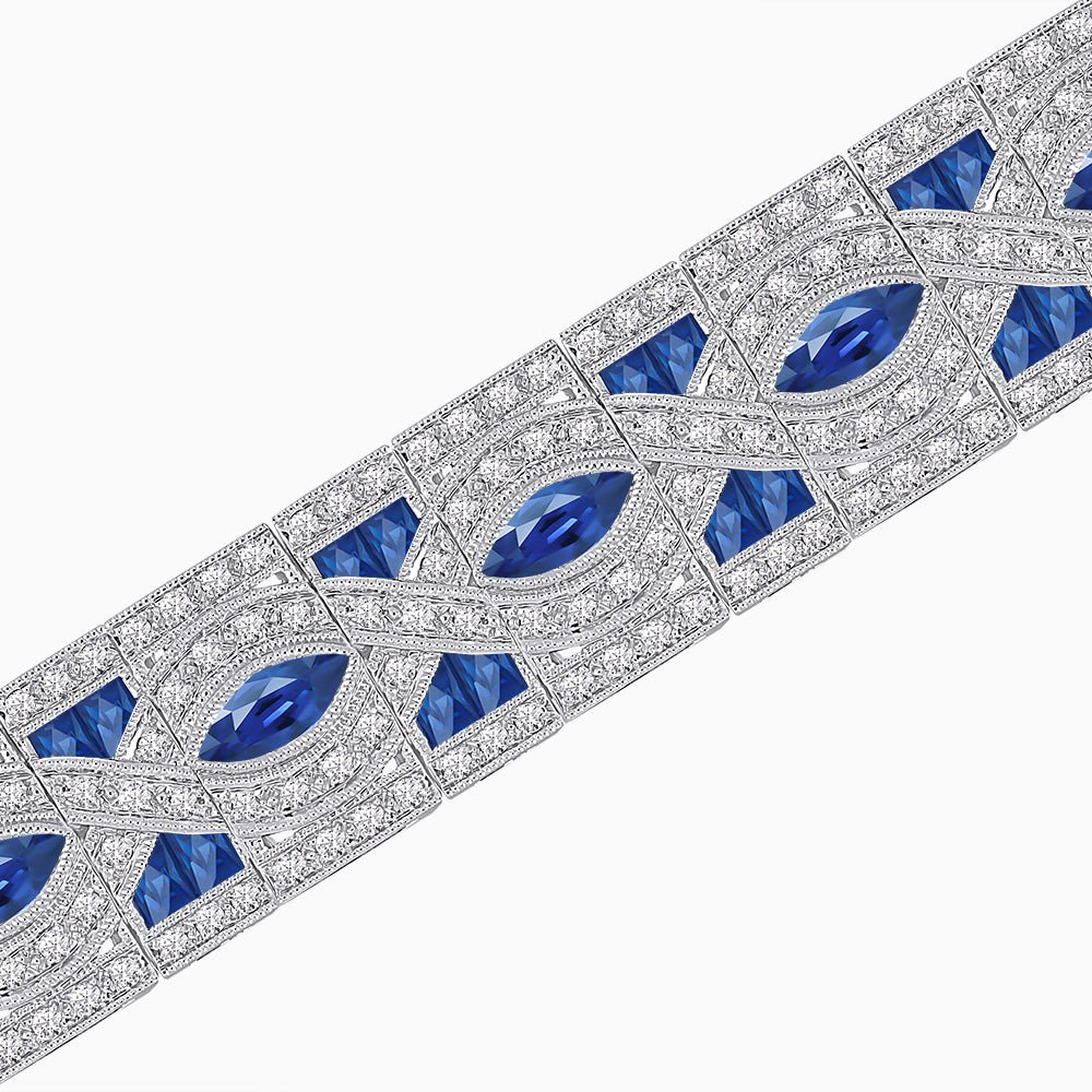 Art Deco Inspired Marquise Gemstone & Diamond Link Bracelet - Shahin Jewelry