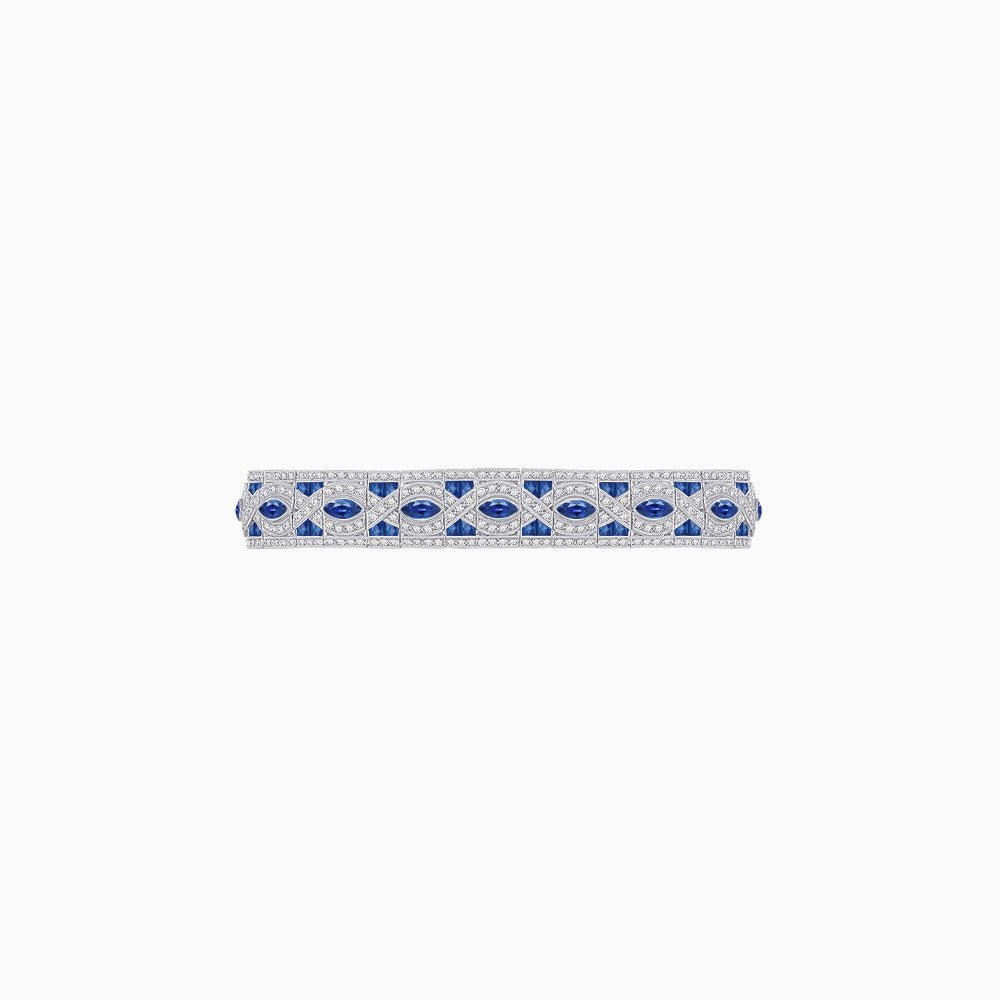 Art Deco Inspired Marquise Gemstone & Diamond Link Bracelet - Shahin Jewelry