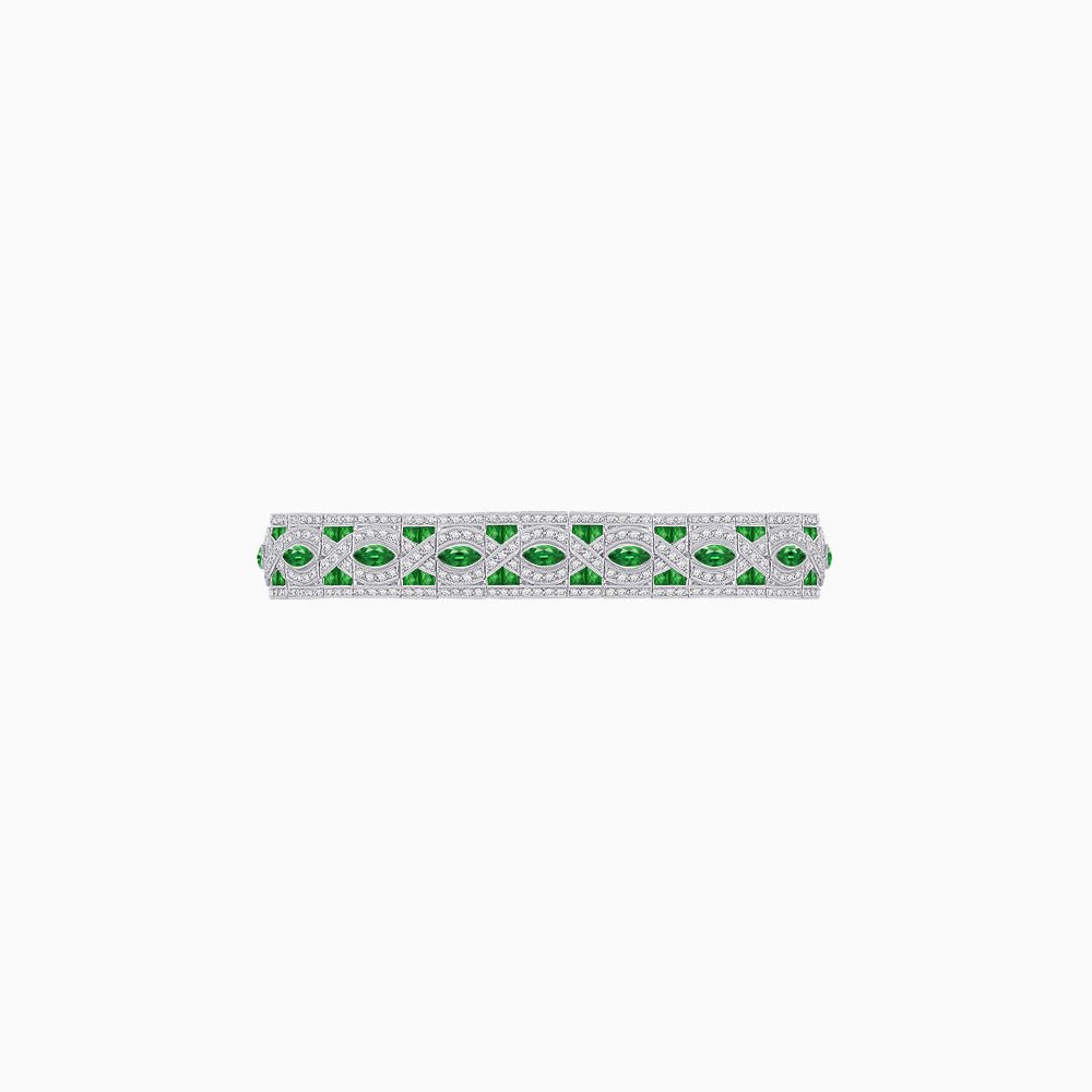 Art Deco Inspired Marquise Gemstone & Diamond Link Bracelet - Shahin Jewelry