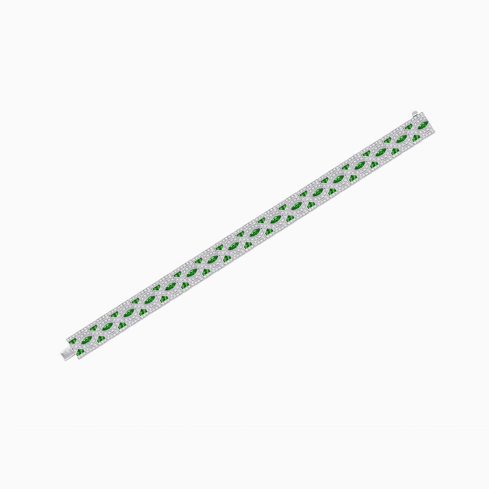 Art Deco Inspired Marquise Gemstone & Diamond Link Bracelet - Shahin Jewelry