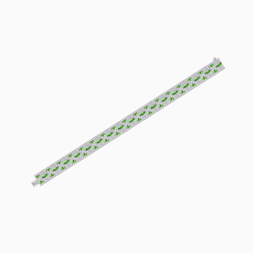 Art Deco Inspired Marquise Gemstone & Diamond Link Bracelet - Shahin Jewelry