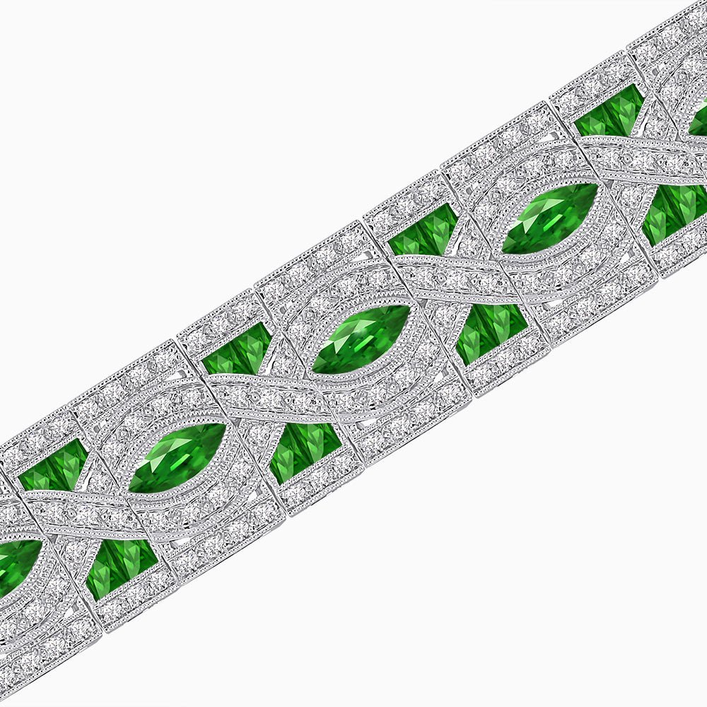 Art Deco Inspired Marquise Gemstone & Diamond Link Bracelet - Shahin Jewelry