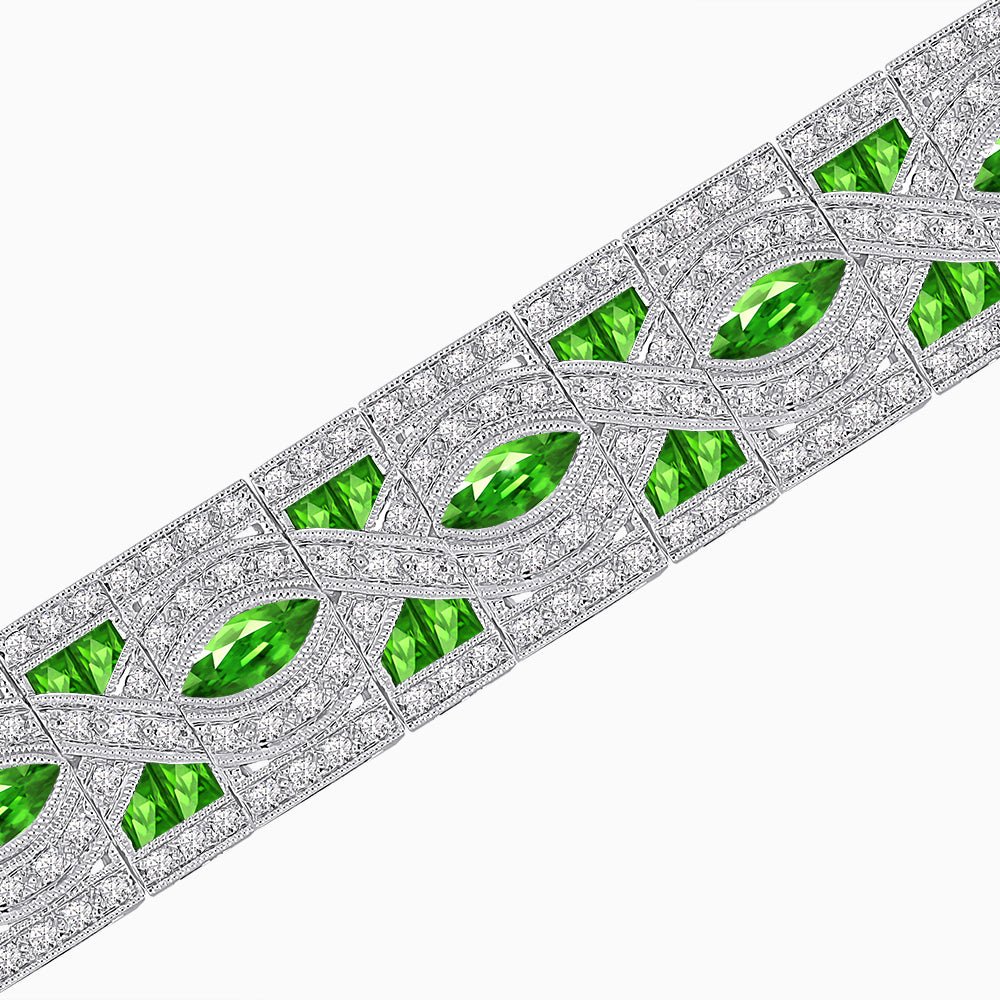 Art Deco Inspired Marquise Gemstone & Diamond Link Bracelet - Shahin Jewelry