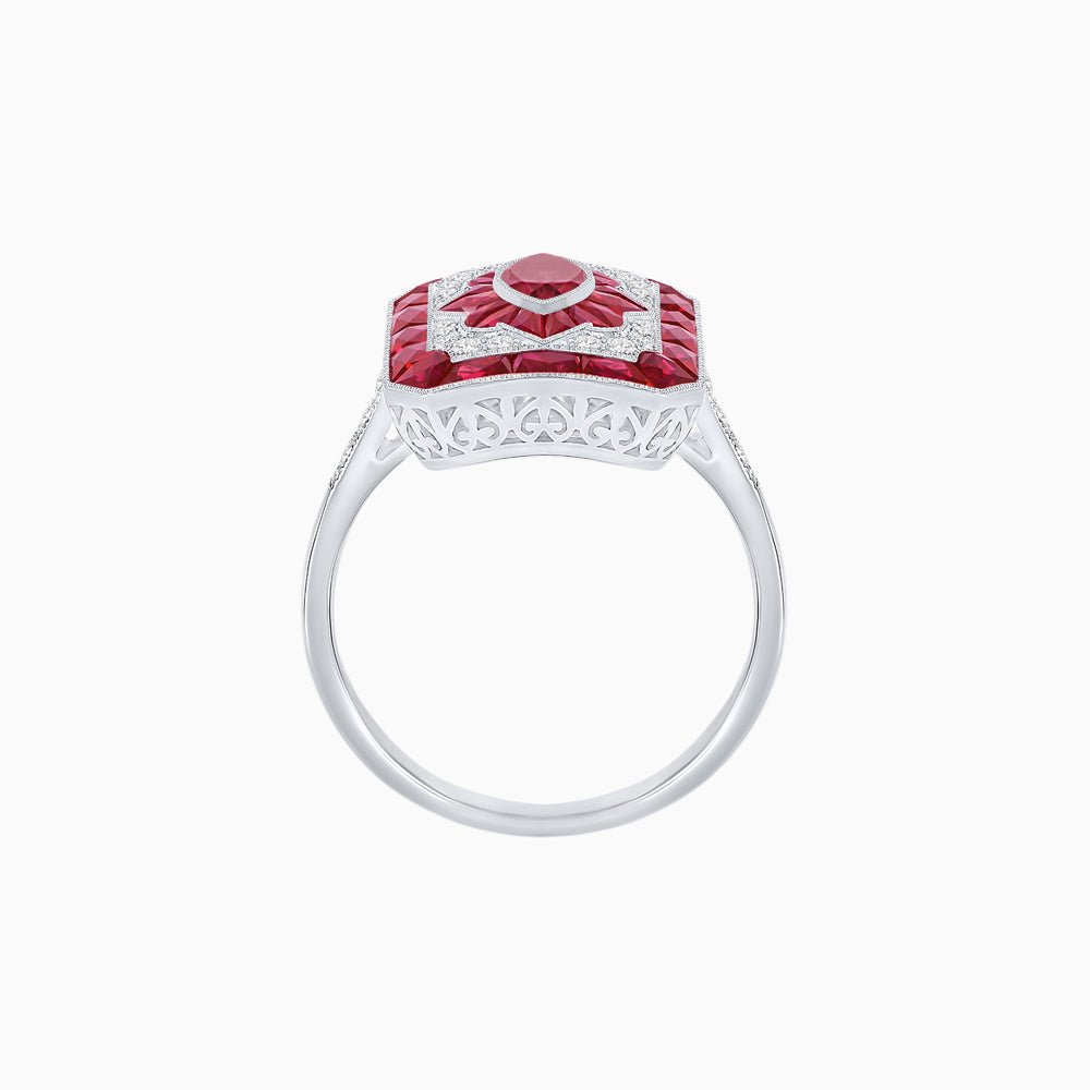 Art Deco Inspired Marquise Halo Ring with Customizable French - Cut Gemstone Accents - Shahin Jewelry