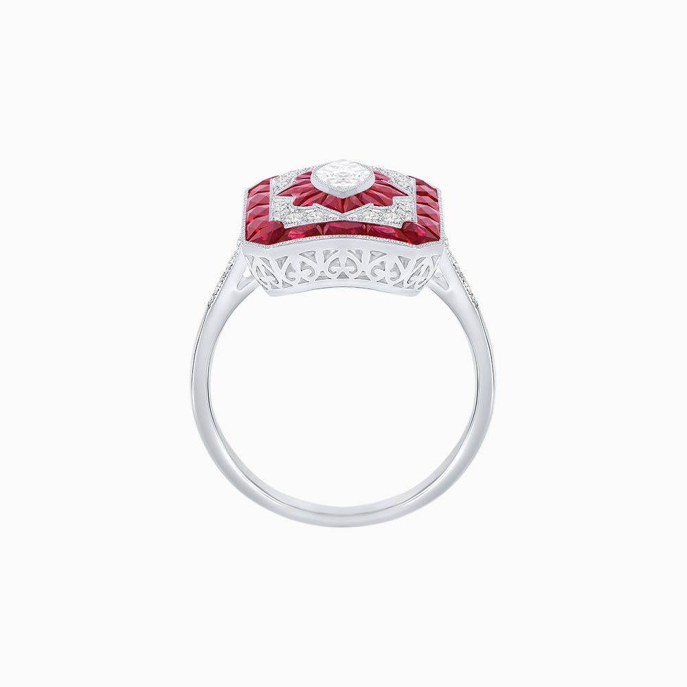 Art Deco Inspired Marquise Halo Ring with Customizable French - Cut Gemstone Accents - Shahin Jewelry