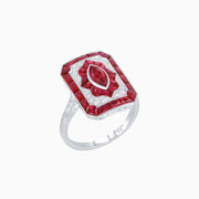 Art Deco Inspired Marquise Halo Ring with Customizable French - Cut Gemstone Accents - Shahin Jewelry