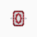 Load image into Gallery viewer, Art Deco Inspired Marquise Halo Ring with Customizable French - Cut Gemstone Accents - Shahin Jewelry
