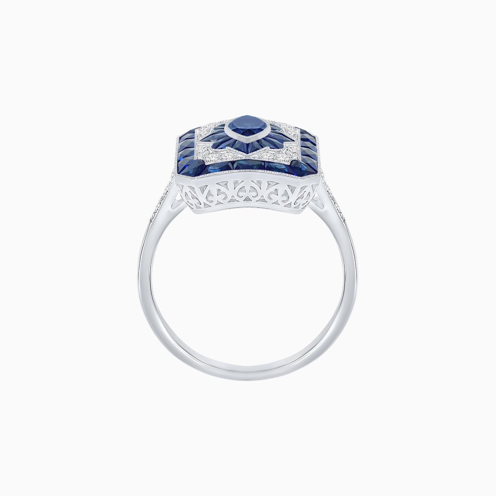 Art Deco Inspired Marquise Halo Ring with Customizable French - Cut Gemstone Accents - Shahin Jewelry