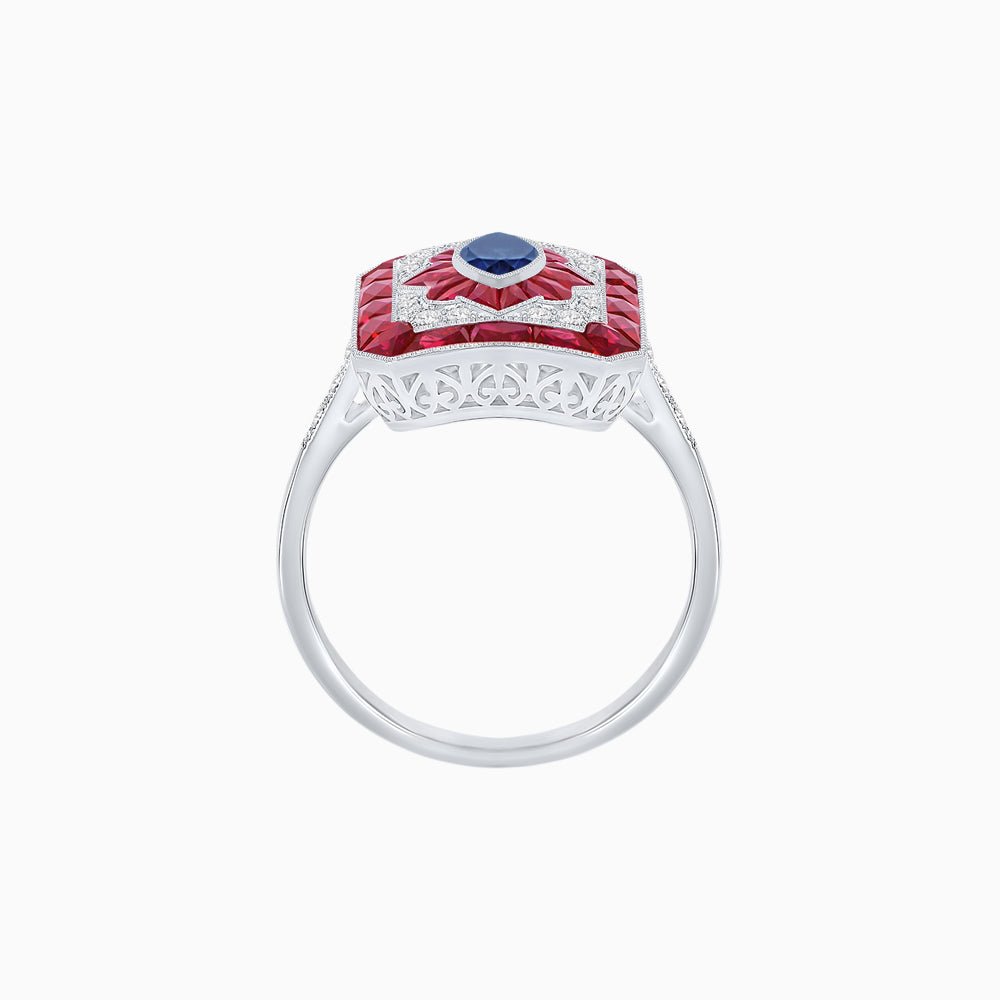 Art Deco Inspired Marquise Halo Ring with Customizable French - Cut Gemstone Accents - Shahin Jewelry